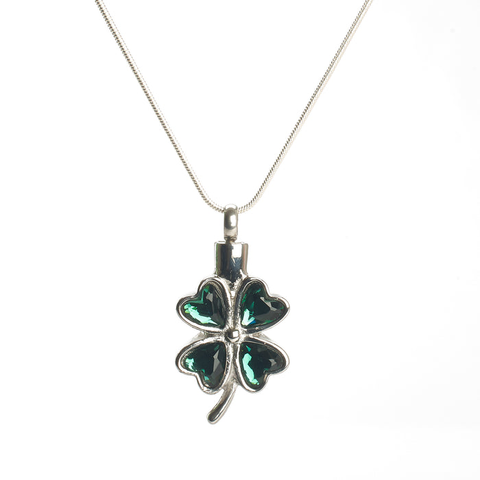 Cremation Pendant - Irish Green and Silver Four Leaf Clover