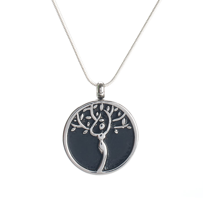 Cremation Pendant - Mother Earth Silver on Round Black