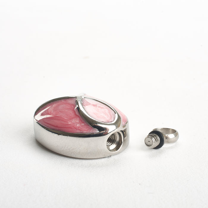 Cremation Pendant - Pink Ribbon Oval Design
