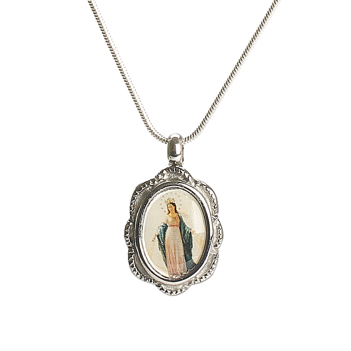 Cremation Pendant - Faith - Mother Mary with Silver Filigree Border