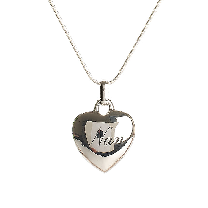 Cremation Pendant - Family - Nan Scripted in Silver Heart