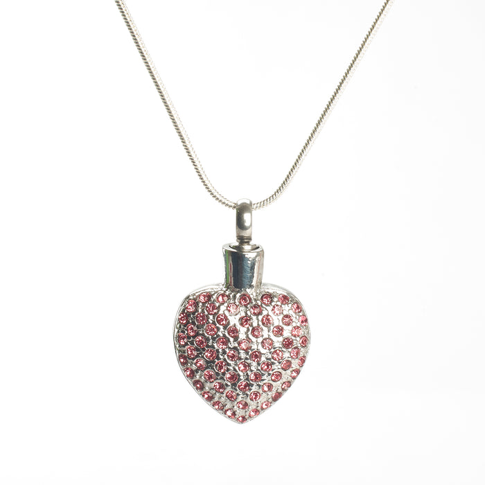Cremation Pendant - Pink Diamante Stone Heart