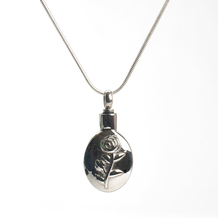Cremation Pendant - Oval with Rose Etching