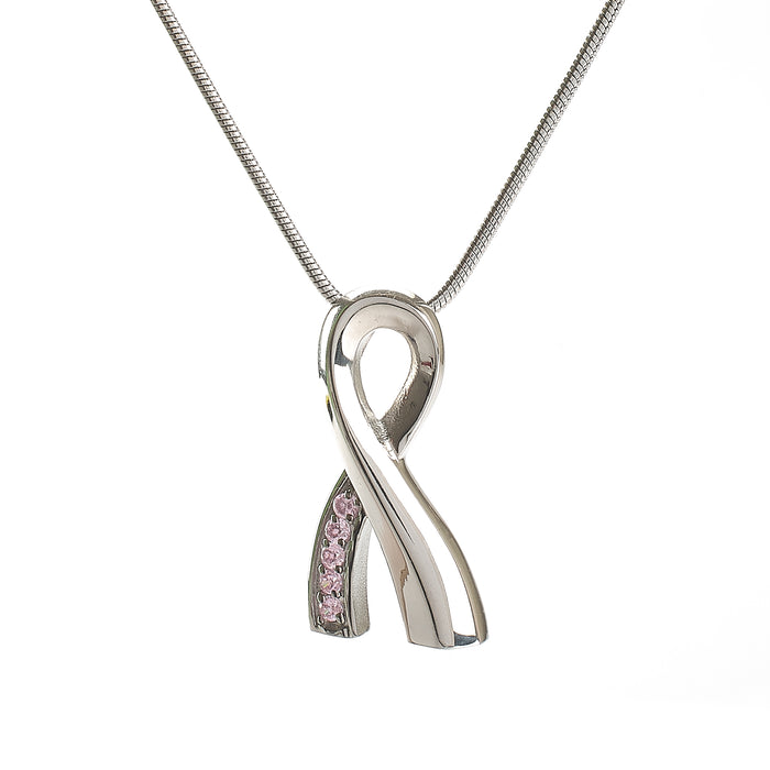 Cremation Pendant - Pink Ribbon - Silver/Diamante