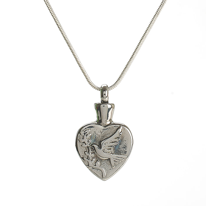 Cremation Pendant - Faith - Heart and Peace Dove/Olive Branch Etching