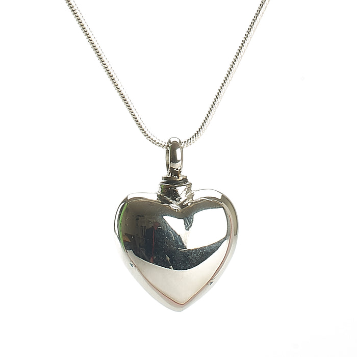 Cremation Pendant - Rounded High Shine Heart