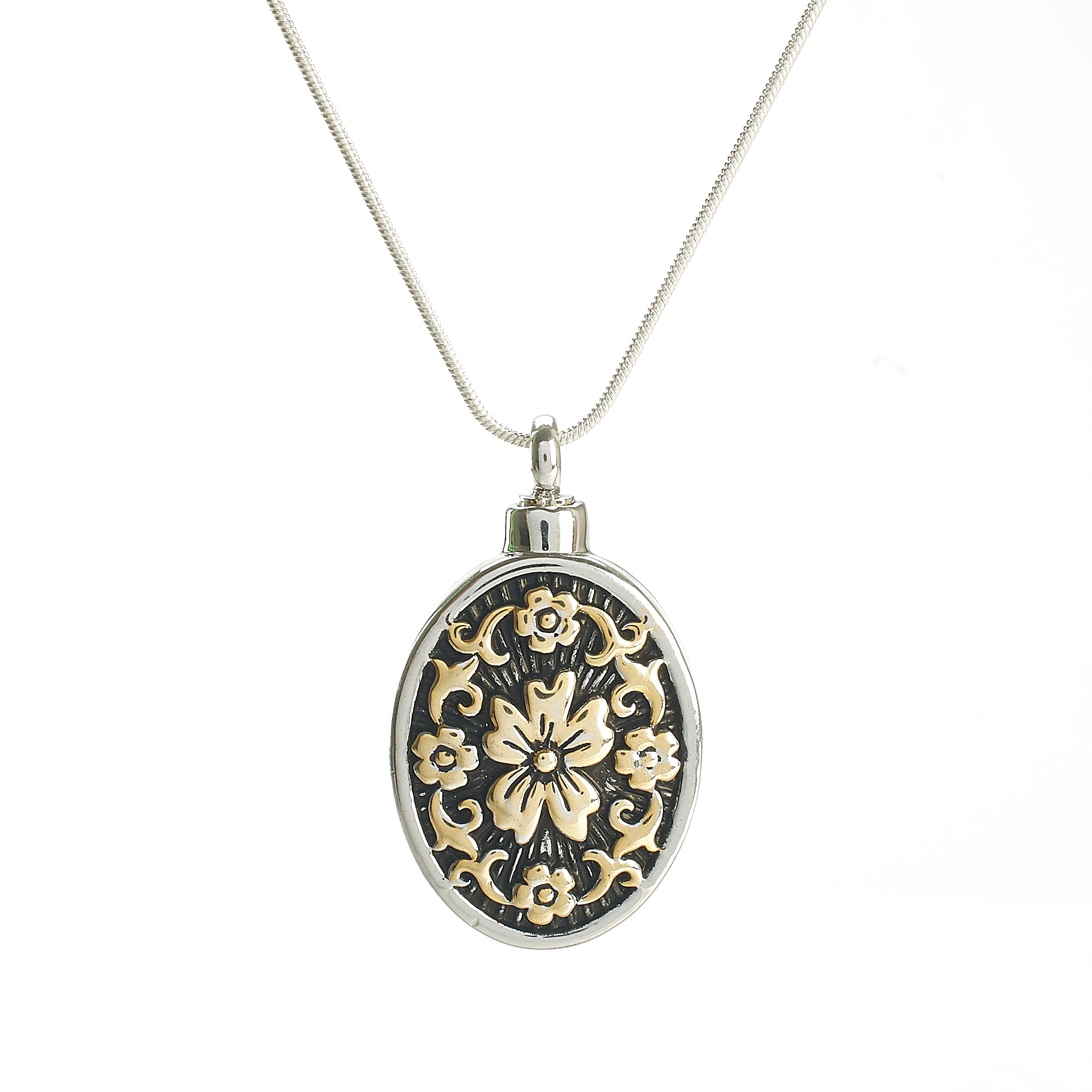 Cremation Pendant - Oval Decorative Piece Silver/Gold/Black