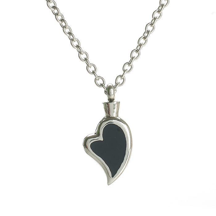 Cremation Pendant - Silver High Shine Abstract heart with Black