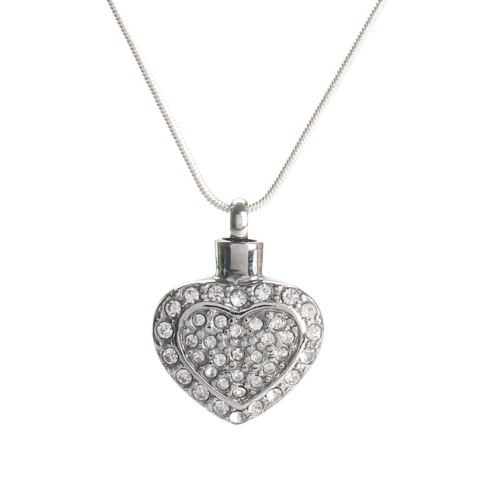 Cremation Pendant - Silver Heart with Diamante Detail