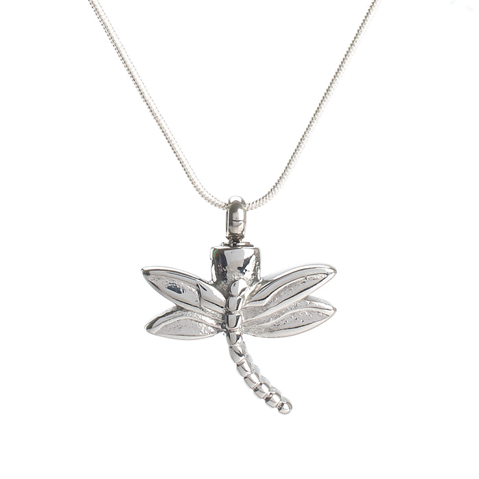 Cremation Pendant - A High Shine Silver Dragonfly