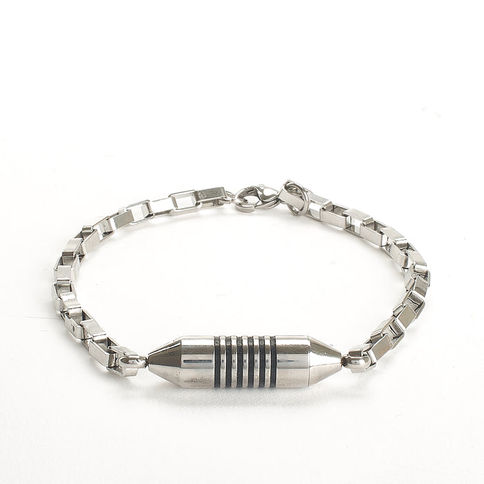 Cremation Bracelet - Silver with Black Stripes - Unisex