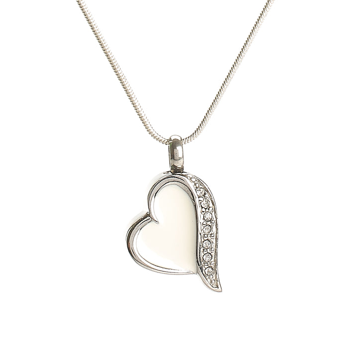 Cremation Pendant - Silver Heart with White and Diamante