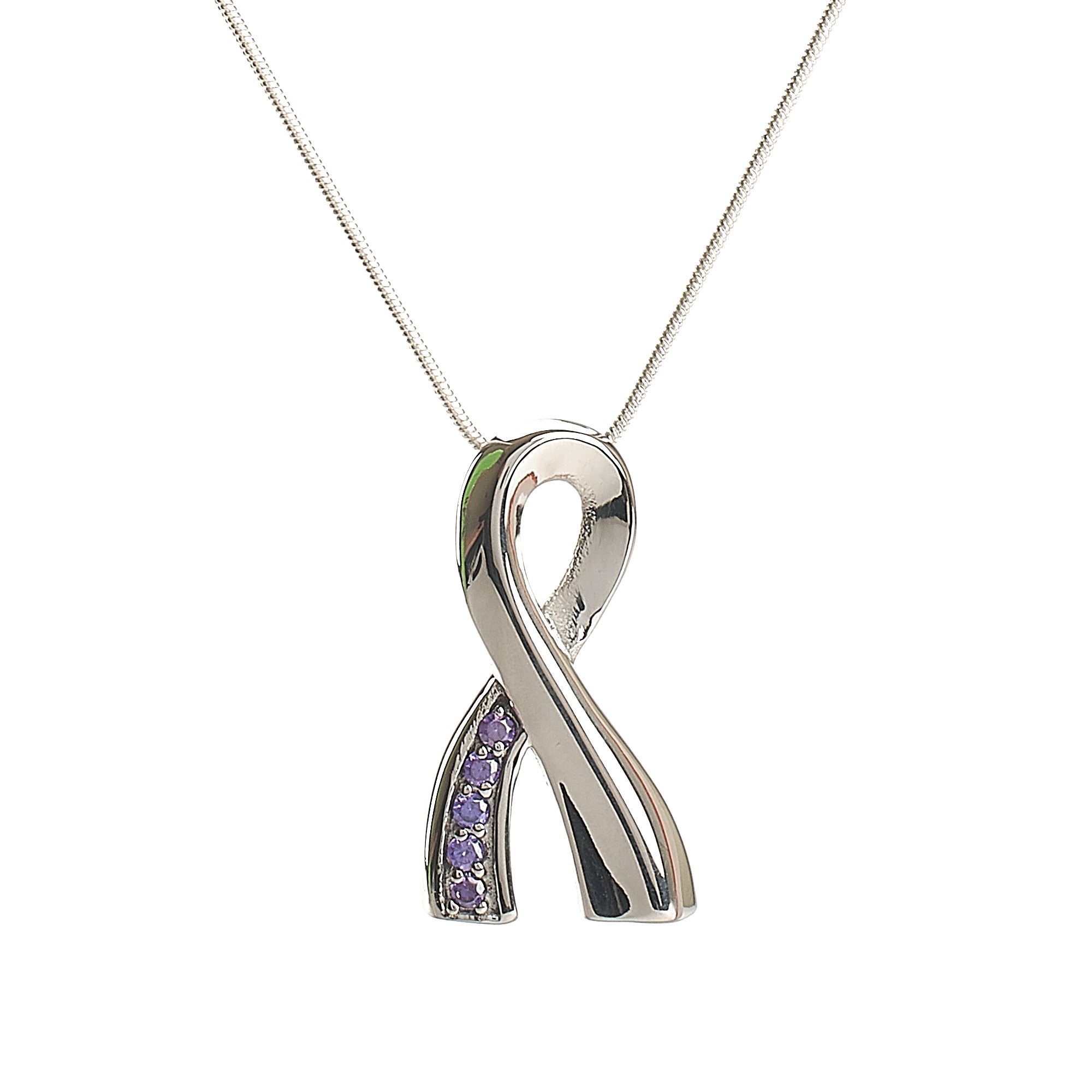 Cremation Pendant - Silver and Purple Diamante Ribbon