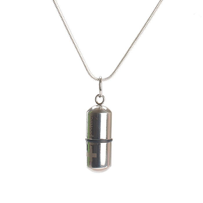Cremation Pendant - Small Silver Capsule - Black