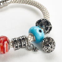 Cremation Bracelet - Silver, Blue and Coral on White