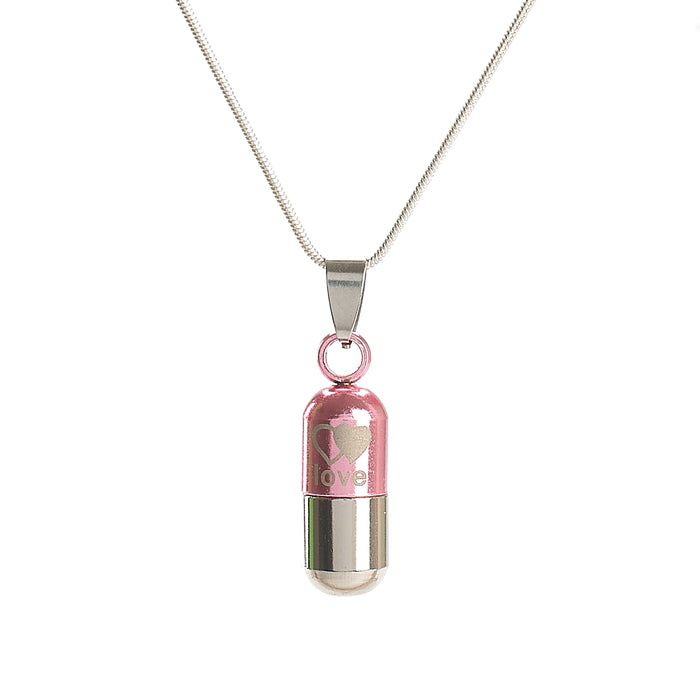 Cremation Pendant - Capsule Pink/Silver