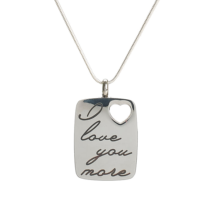Cremation Pendant - Silver Rectangle - "I Love You More"