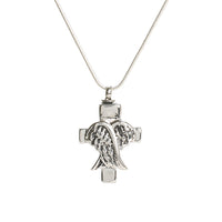 Cremation Pendant - Angel Wings over Cross - Silver