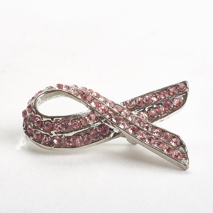Memorial Brooch - Pink Ribbon Diamante in Silver