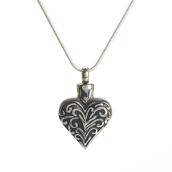 Cremation Pendant- Silver Heart with Black Accents
