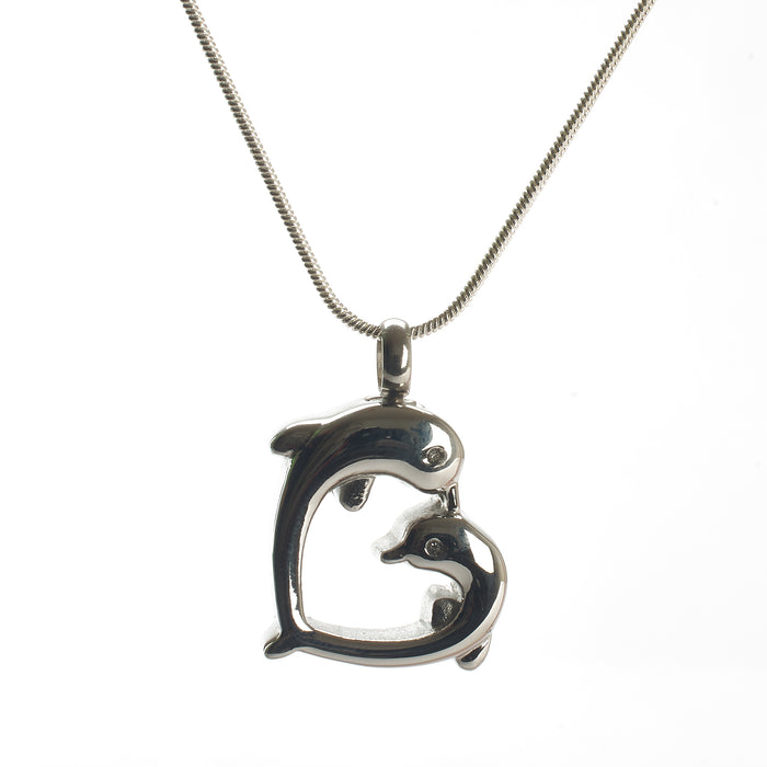 Cremation Pendant - A Heart Created by Two Dolphins